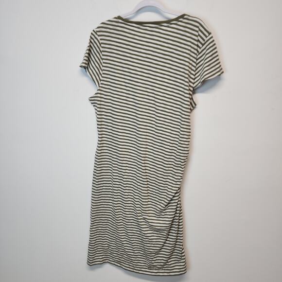 Talbots Green Striped Shift Dress Size 3X Tie Waist Short Sleeve Cotton Casual - Picture 3 of 10